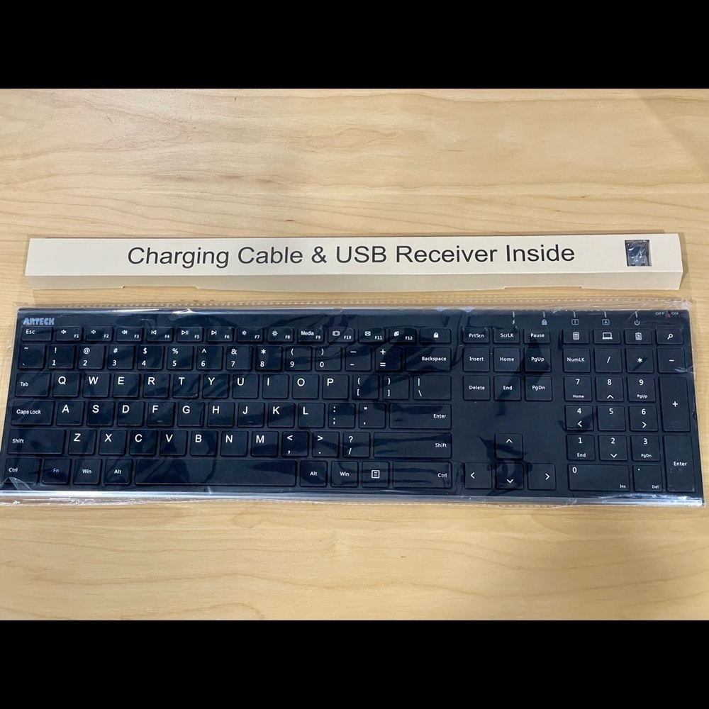 Arteck 2.4 USB wireless keyboard stainless steel ultra slim full size keyboard.
